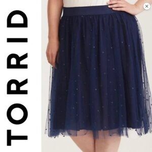 Torrid Navy Polka Dot Tulle Midi Skirt Size 3x